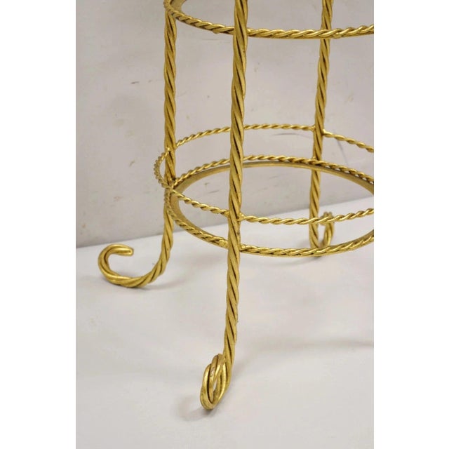 Metal Vintage Italian Hollywood Regency 3 Tier Gold Iron Rope Tassel Stand Side Table For Sale - Image 7 of 9