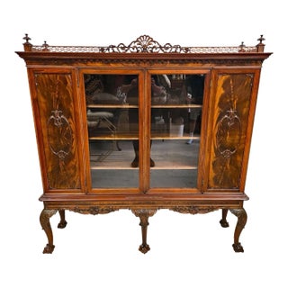 Antique China Cabinet Chippendale in Walnut by Royal Furniture Co For Sale