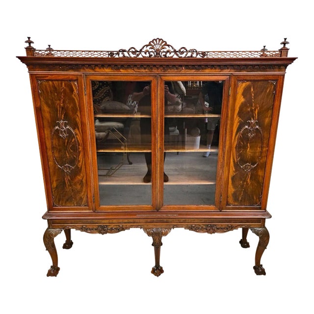 Antique Walnut China Cabinet Chippendale by Royal Furniture Co For Sale