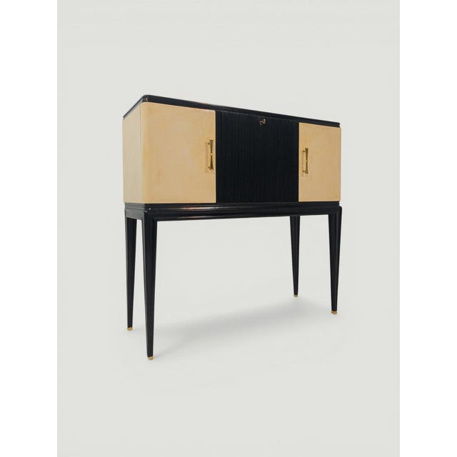 Mid-Century Italian Black Lacquered Parchment Bar Cabinet or Sideboard, 1950s For Sale - Image 4 of 18