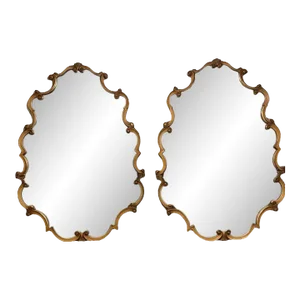 Vintage 1940's Large French Regency Style Scroll Wall Mirrors - a Pair