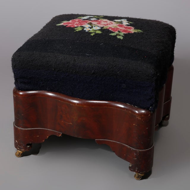 American Empire Mahogany & Floral Needlepoint Footstool Circa 1880 For Sale - Image 4 of 7