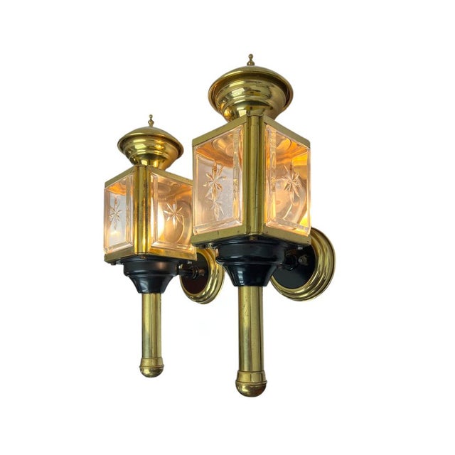 Mid-Century Modern Vintage Carriage Lantern Wall Lights, 1950s, Set of 2 For Sale - Image 3 of 10