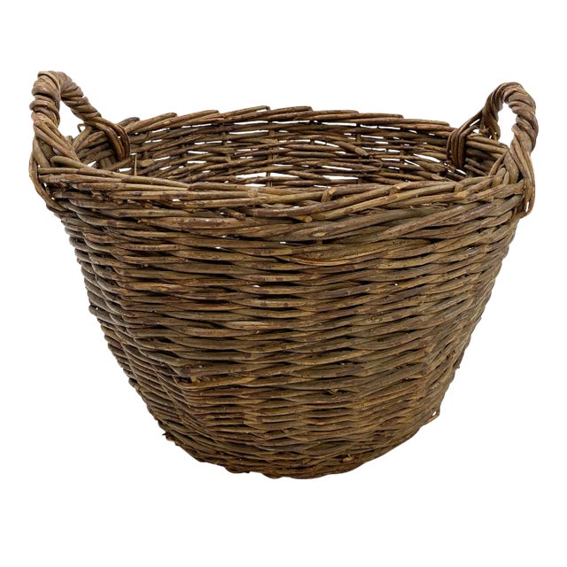 Vintage Large French Woven Grapevine Basket For Sale