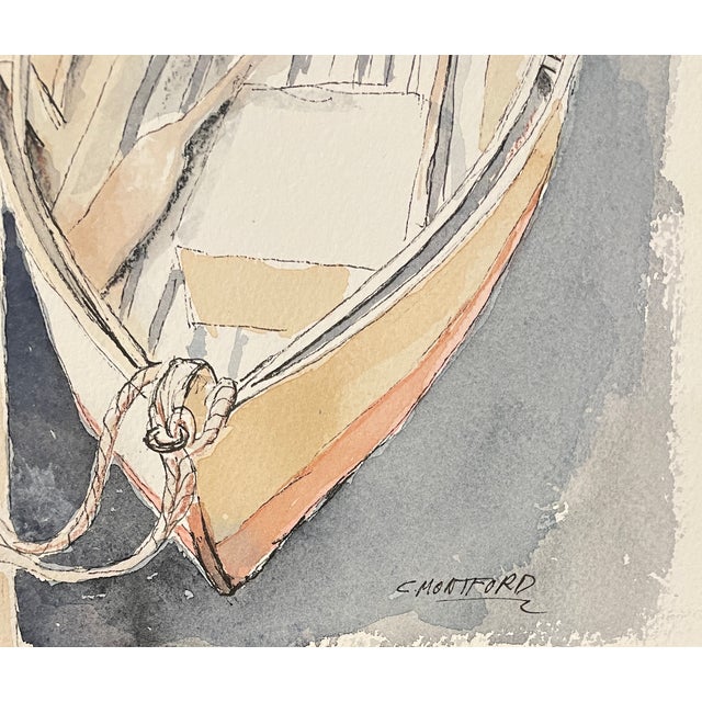 Coastal Rowboat Watercolor by Montford For Sale - Image 3 of 3