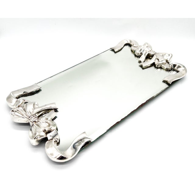 1980s Godinger Silver-Plated Bow & Ribbon Mirrored Vanity Tray — Hollywood Regency / Traditional / Shabby Chic For Sale - Image 12 of 18