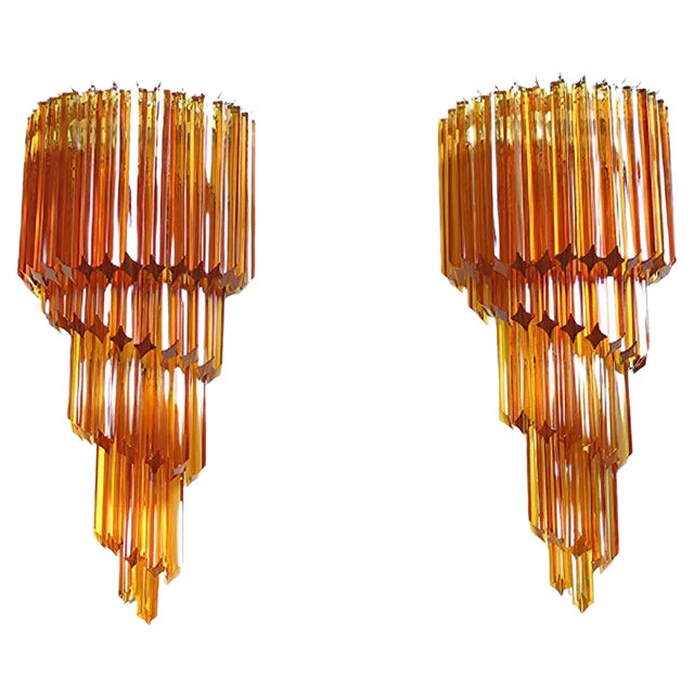 Large Amber Murano Wall Sconces, 1980s, Set of 2 For Sale