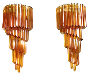 Large Amber Murano Wall Sconces, 1980s, Set of 2