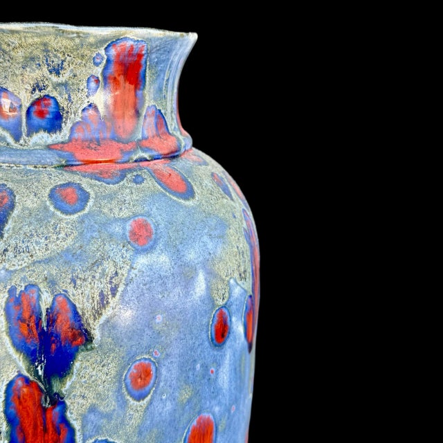 Vintage Studio Art Abstract Pottery Drip Glaze Multicolor Ceramic Vase, Signed For Sale - Image 4 of 7