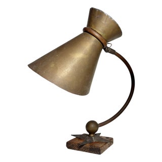 Mid-Century Modernist Wall or Table Fixture in Copper and Oak, Sweden, 1940s For Sale