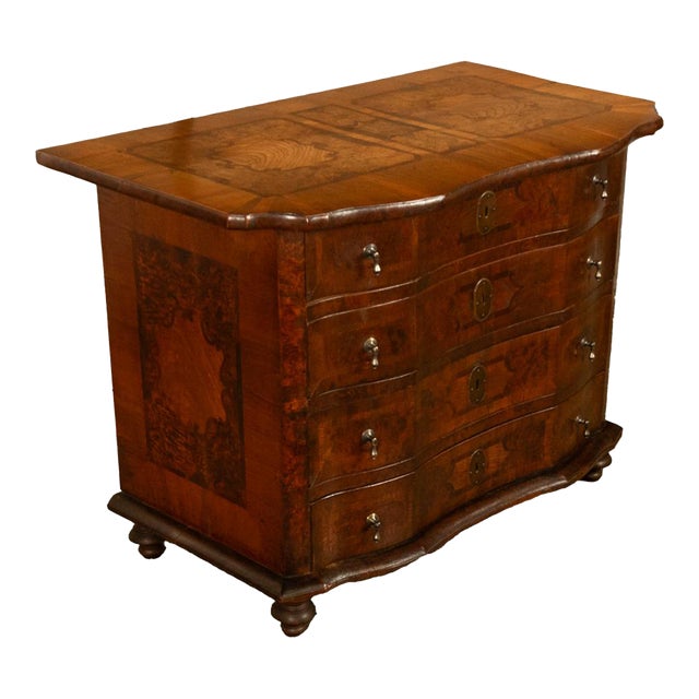 A fine antique 18th century marquetry inlaid walnut baroque commode, chest of drawers, Austria or Germany, circa 1760....