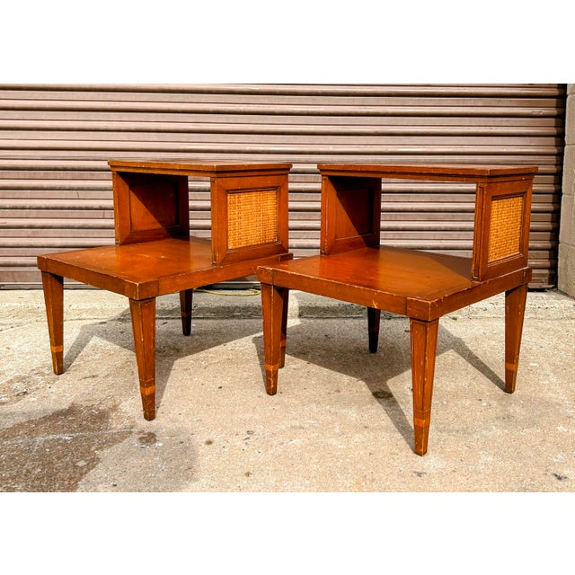 1960s 1960s Mid Century Modern 2-Tier End Tables With Rattan Side Panels by Tomlinson Furniture - a Pair For Sale - Image 5 of 12