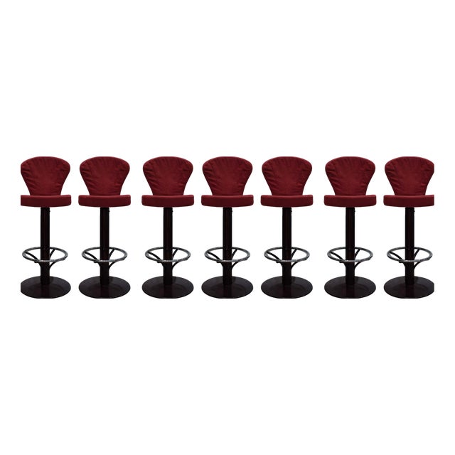 Vintage Velvet Stools, 1990s, Set of 7 For Sale