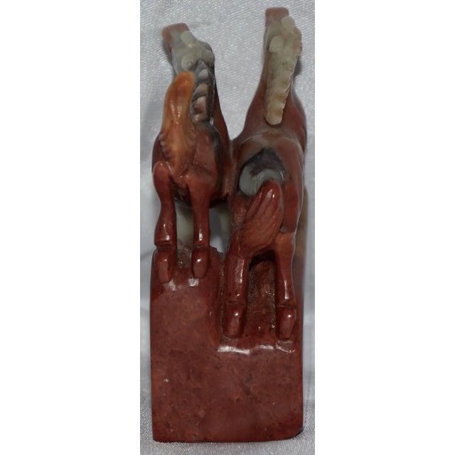 Mid-Century Modern Midcentury Soapstone Stamp Statue of Rearing Horses For Sale - Image 3 of 9