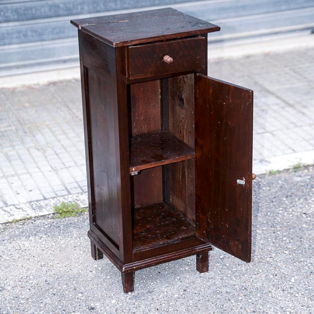 Single High and Narrow Fir Wooden Bedside Table, 1900s For Sale - Image 12 of 18