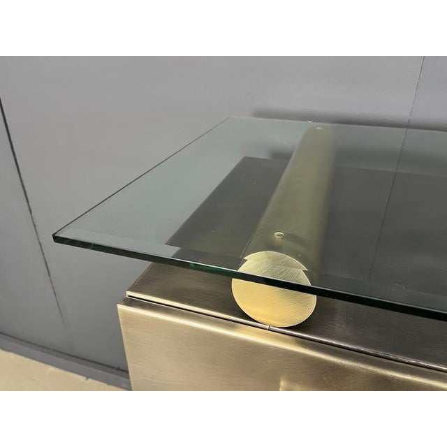 Beautiful brushed aluminum and brass post modern design bar cabinet by Belgochrom. Belgochrom used to make high quality...