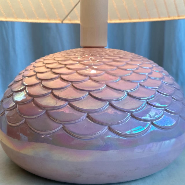 1970s Mid-Century Modern Italian Pink Iridescent Ceramic Table Lamp, 1970s For Sale - Image 5 of 18