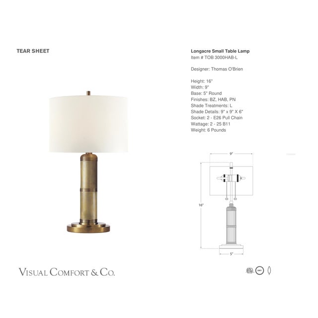 Thomas O'Brien by Visual Comfort Signature Longacre Small Table Lamp in Hand-Rubbed Antique Brass with Linen Shade...