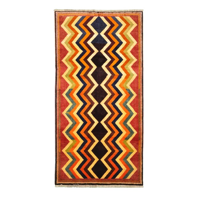 Hand-Knotted Gabbeh Oriental Rug in Vibrant Zigzag Pattern & Natural Colors For Sale