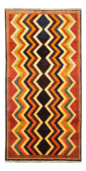 Hand-Knotted Gabbeh Oriental Rug in Vibrant Zigzag Pattern & Natural Colors