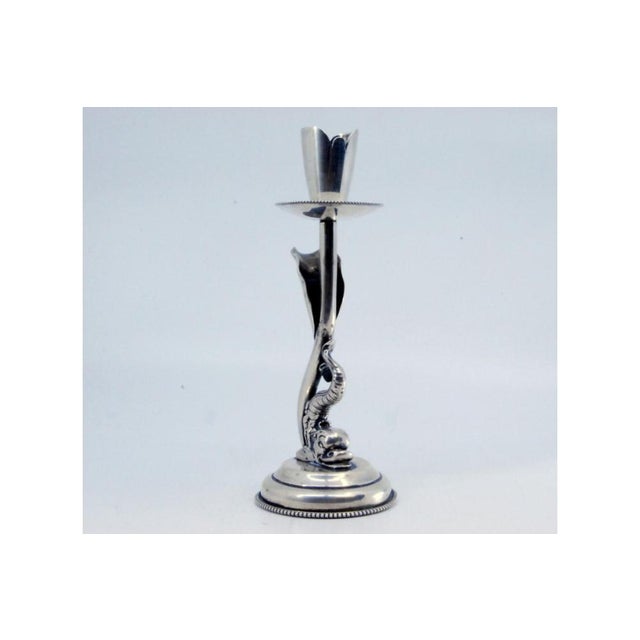 Silver Mythological Figure Candlestick in Silver on Pearly Base For Sale - Image 8 of 9