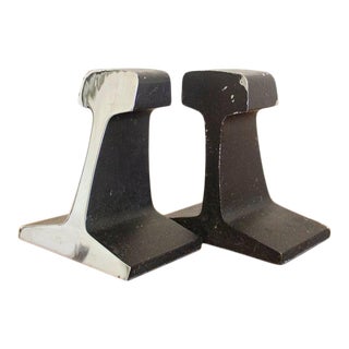 Vintage Mid-Century Modern Rail Bookends Nickel Plate Railroad Tie Aubock Ben Seibel - a Pair For Sale