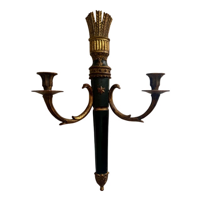 Vintage Palladio Federal Style Italian Cast Aluminum Wall Sconce For Sale