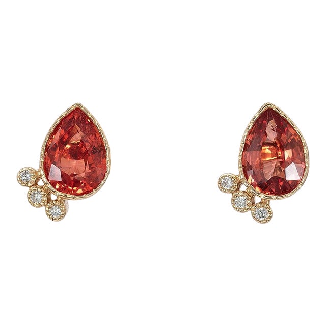 1.9Ct Padparadscha Sapphire Earrings With Earth-Mined Diamond Accents: 14k Gold, A Pair For Sale