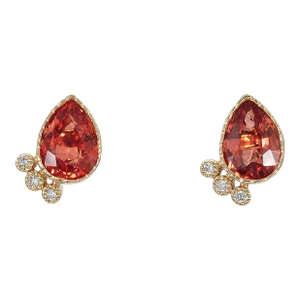 1.9Ct Padparadscha Sapphire Earrings With Earth-Mined Diamond Accents: 14k Gold, A Pair