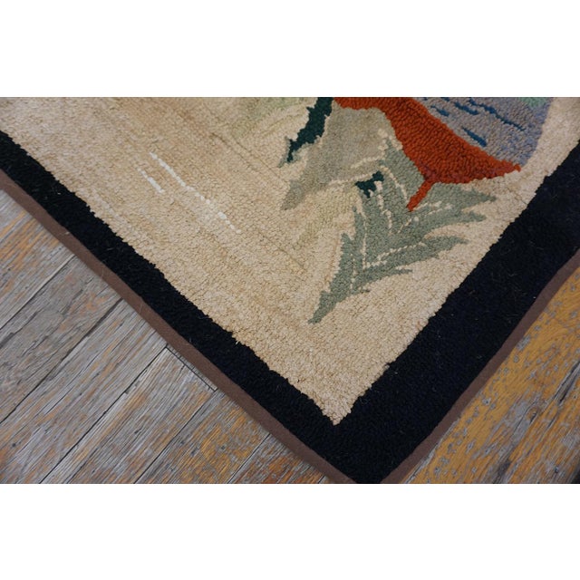 1930s Ivory Scene Animal Antique American Hooked Rug 2' 0" X 3' 6" Handknotted Wool Carpet For Sale - Image 9 of 11
