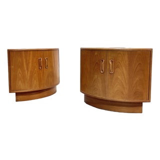 1960s Mid Century Modern G-Plan Fresco Teak Corner Cabinets, Teak Bar Nightstands, A Pair For Sale