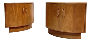 1960s Mid Century Modern G-Plan Fresco Teak Corner Cabinets, Teak Bar Nightstands, A Pair