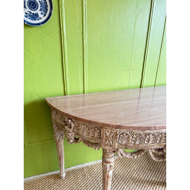 Early 20th Century Neoclassical Carved Demi-Lune With Marble Top - Louis XVI Style For Sale - Image 11 of 12