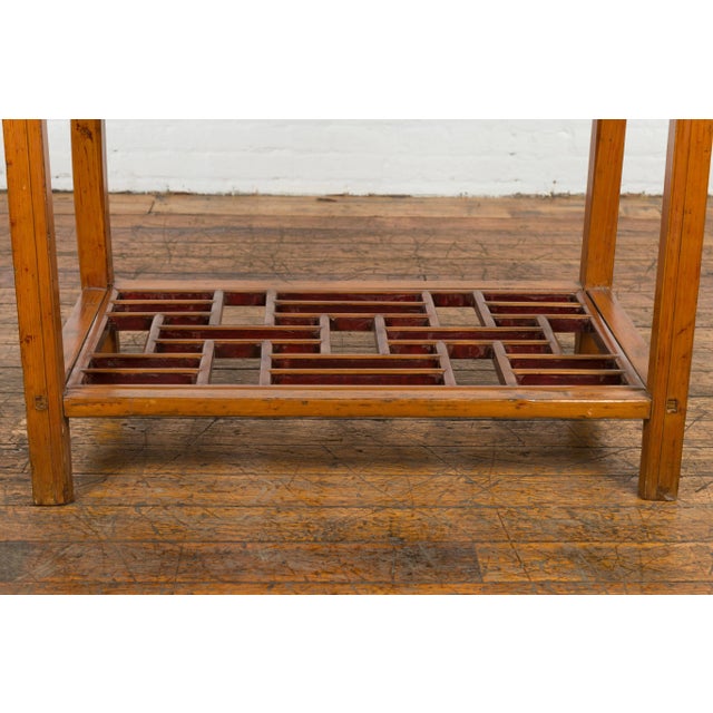 Wood Chinese Qing Dynasty Period Console Table with Two Drawers and Fretwork Shelf For Sale - Image 7 of 13