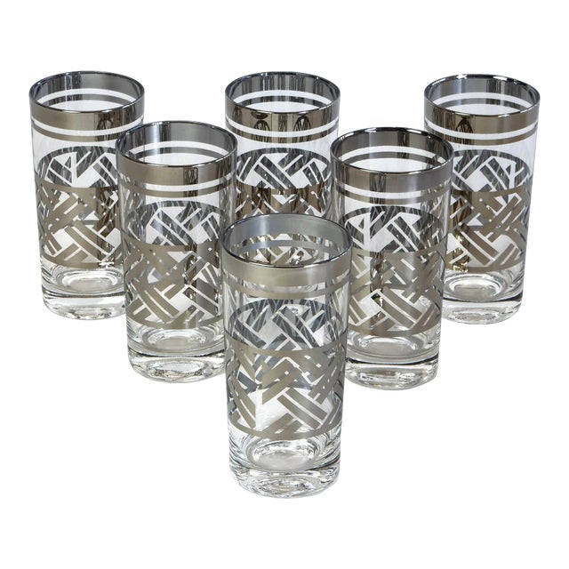 Mid Century Chrome Basket Weave Barware Cocktail Glass Set For Sale
