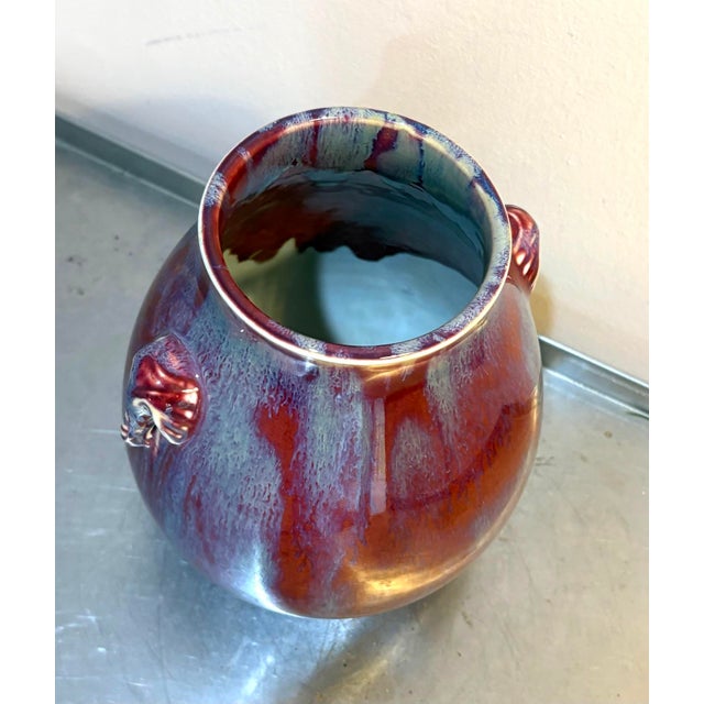 Chinese Flambe' Glazed Hu Vase W/ Elephant Head Handles For Sale - Image 4 of 4