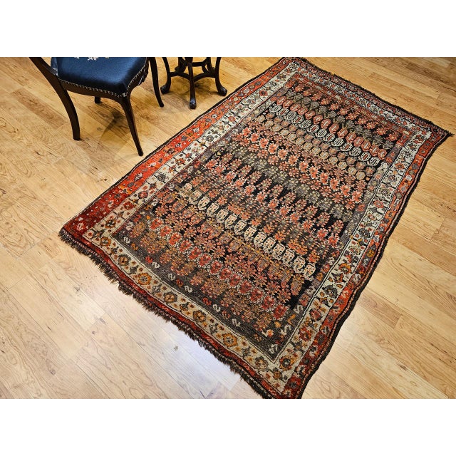 Persian Vintage Persian Malayer Area Rug, Hand-Knotted Wool, Geometric Paisley Pattern, 5x7, Brown & Red For Sale - Image 3 of 17