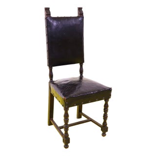 Renaissance Style Chair in Wood and Leather with Studs For Sale