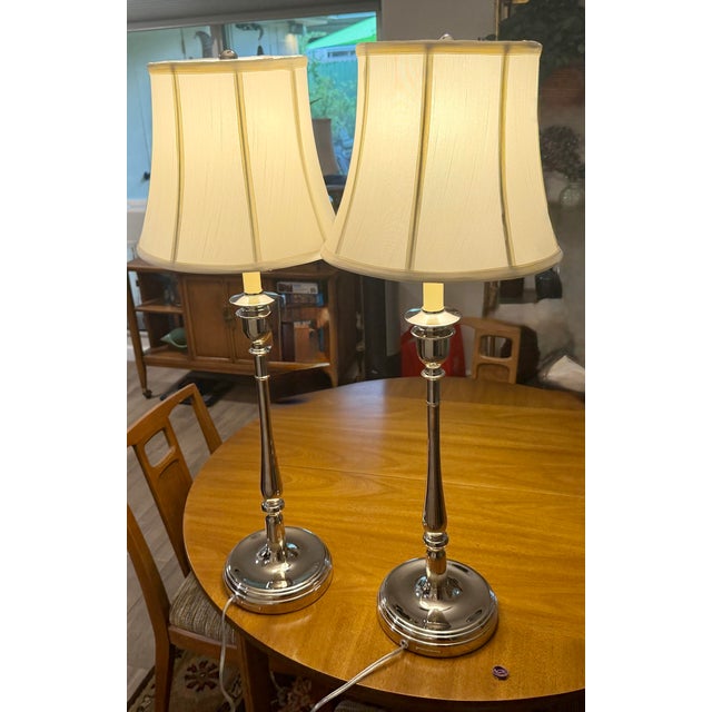 Ralph Lauren Ralph Lauren Chrome Candlestick Table Lamps - a Pair For Sale - Image 4 of 12