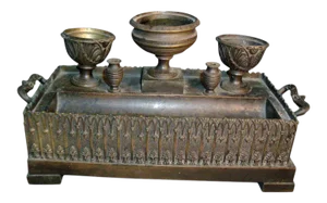 19th Century Gothic French Charles X Patinated Bronze Inkwell or Encrier