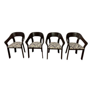 Vintage Dining Chairs with French Jacquard Fabric, 1970, Set of 4 For Sale