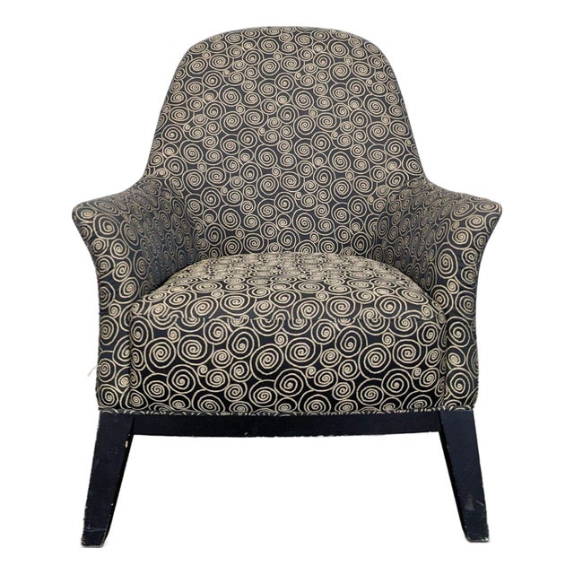 Comfortable Lounge Chair With Swirl Pattern Upholstery For Sale