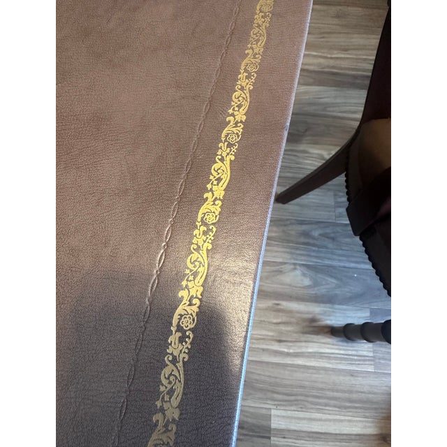 Burnt Umber Vintage Barnard & Simonds Leather Table & Matching Chairs For Sale - Image 8 of 9