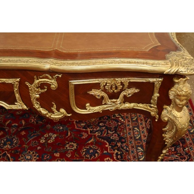 ​Mid 20th Century Bronze Mounted Louis XV French Style Kingwood Writing Desk Bureau Plat For Sale - Image 12 of 15