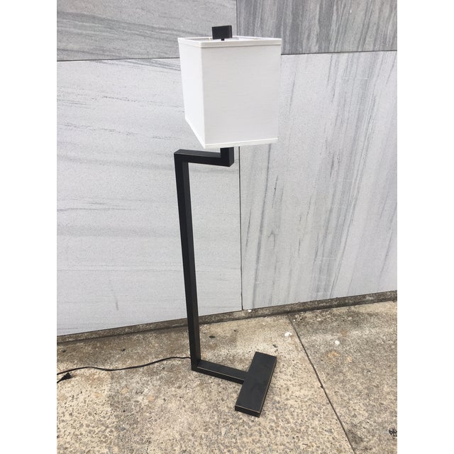 Vintage Robert Abbey Modernist Black Metal Floor Lamp With Rectangular Shade For Sale In Savannah - Image 6 of 10