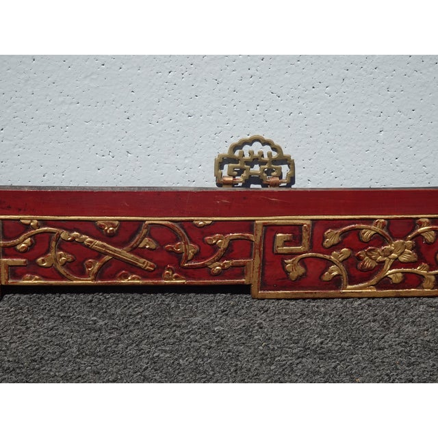 Vintage Oriental Asian Hanging Wall Decor ~ Decorative Red Carved Accent #1 For Sale - Image 9 of 15