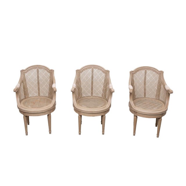 Wood Louis XVI Style Barrel Cane Desk Chair, 1900 For Sale - Image 7 of 13