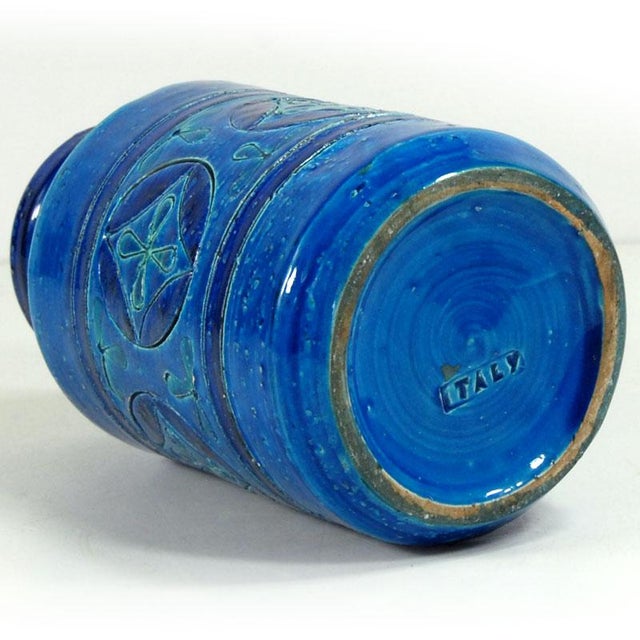 Rimini Blue Ceramic Vase by Aldo Londi for Bitossi, Italy, 1960s, in Very Good conditions. Designed 1960 to 1969 This...