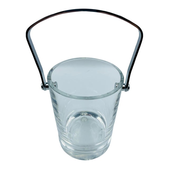 Sevres France Mid-Century Petite Round Ice Bucket With Chrome Handle For Sale