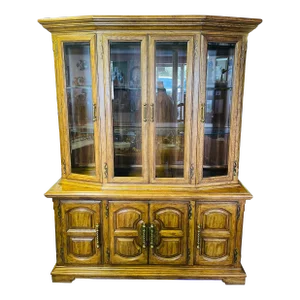 Vintage Oak Finish China Cabinet and Hutch